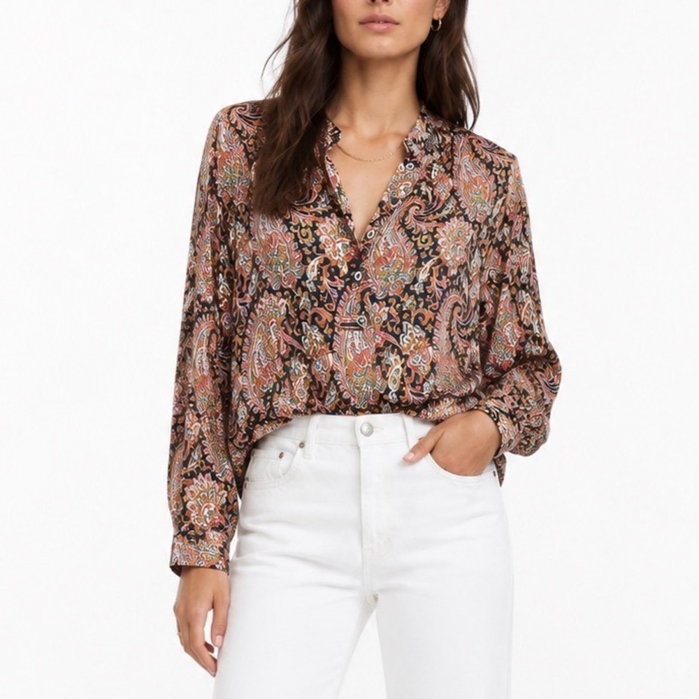 A.P.C. Paisley Print Blouse Womens 36 Multicolor French Chic Boho Viscose‎ Top